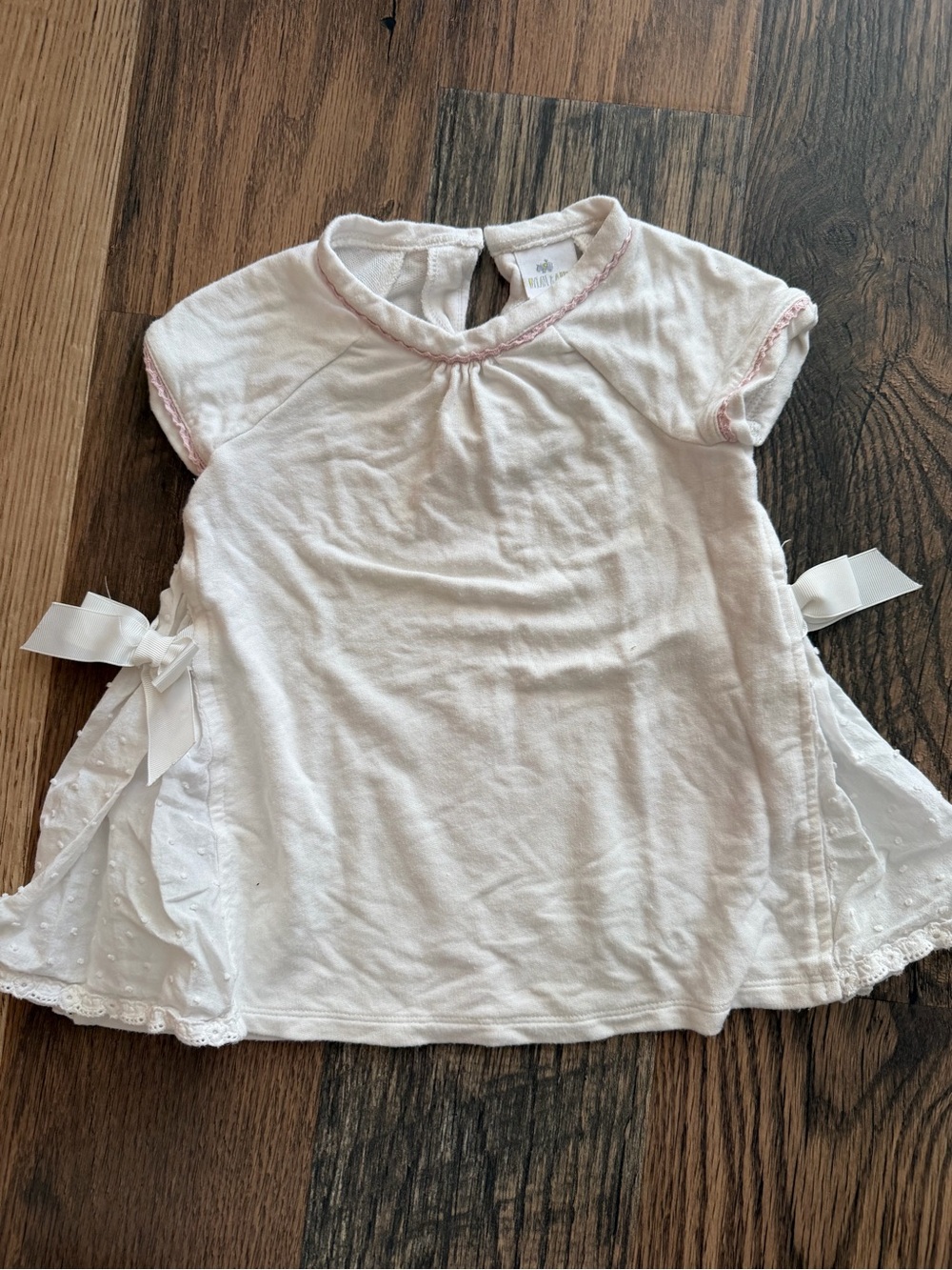 Dylan & Abby Baby/Toddler White & Light Pink Short Sleeve Top  Bows Coquette